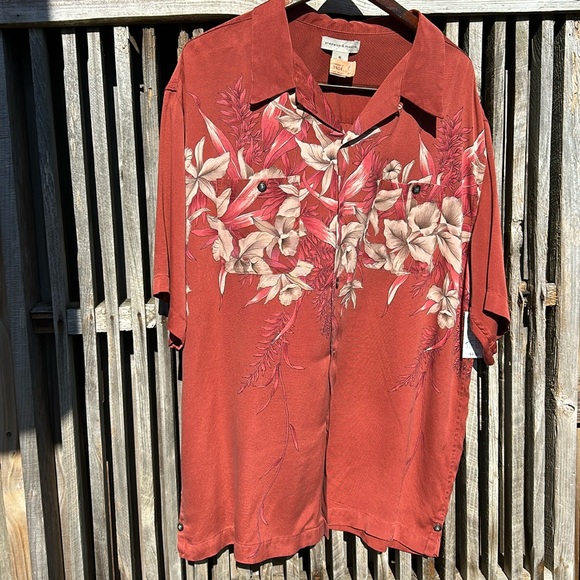 Preswick & Moore Other - Preswick & Moore Vintage 90s Silk Hawaiian Shirt XL Earth Rust Floral Button Up
